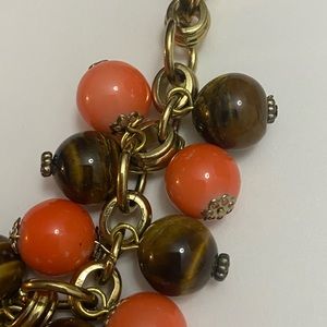 Vintage Bib Collar Cha-Cha Necklace Glass Tiger’s Eye Coral Vintage Golden Chain